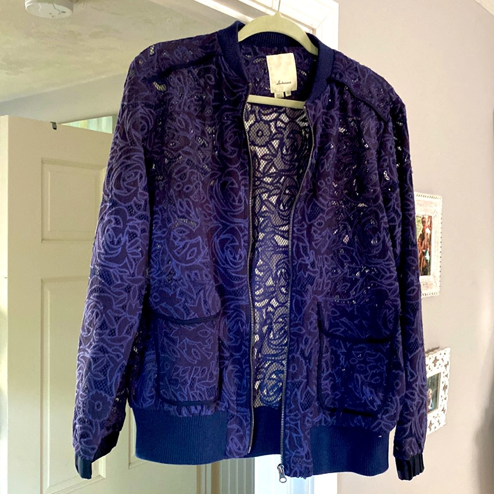 Anthropologie navy/cobalt lace bomber